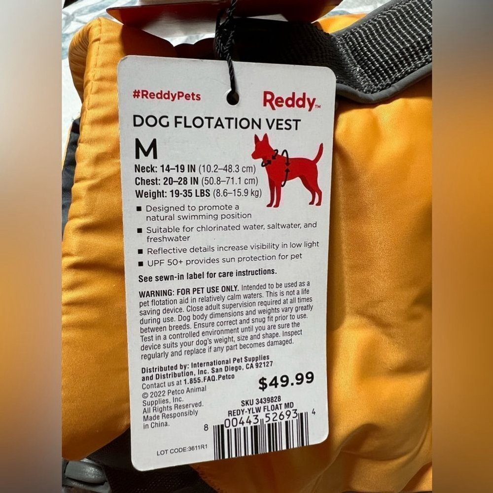 Yellow Reddy Flotation Dog Vest NWT Medium - Picture 6 of 7